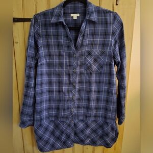 J. Jill Blue Plaid Button Down Shirt, Womens Size Small